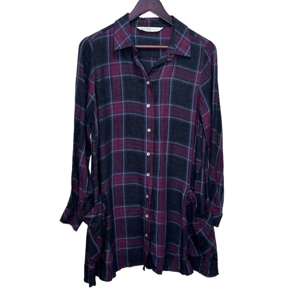 Zara Plaid Mini Shirt Dress with Pockets Size Small - Picture 3 of 13